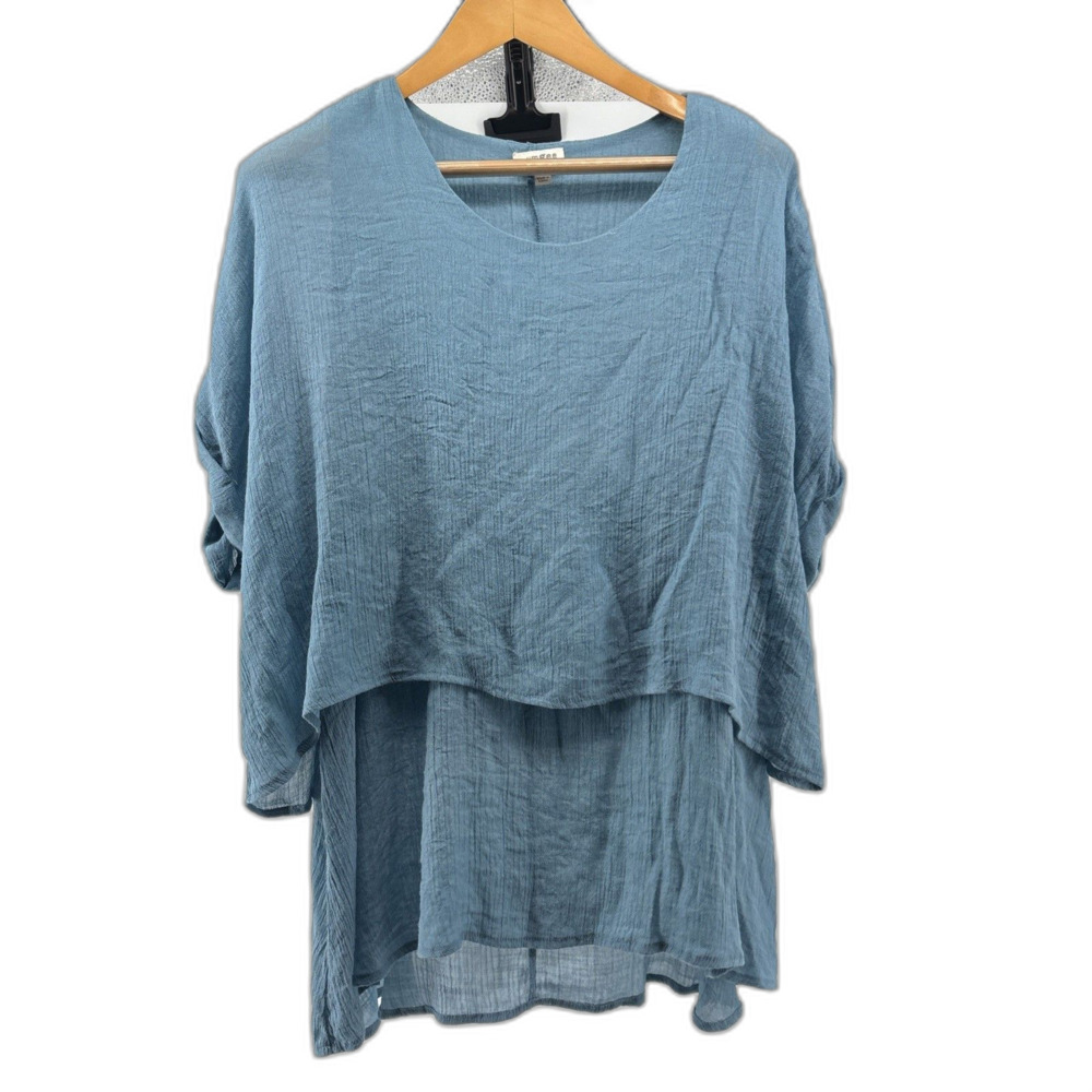 Umgee Solid Overlayer Oversized Tunic Top       Womens M Aqua